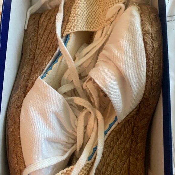 Cream Canvas Wedge Shoes With Ankle Ties Size 8 - Picture 8 of 9